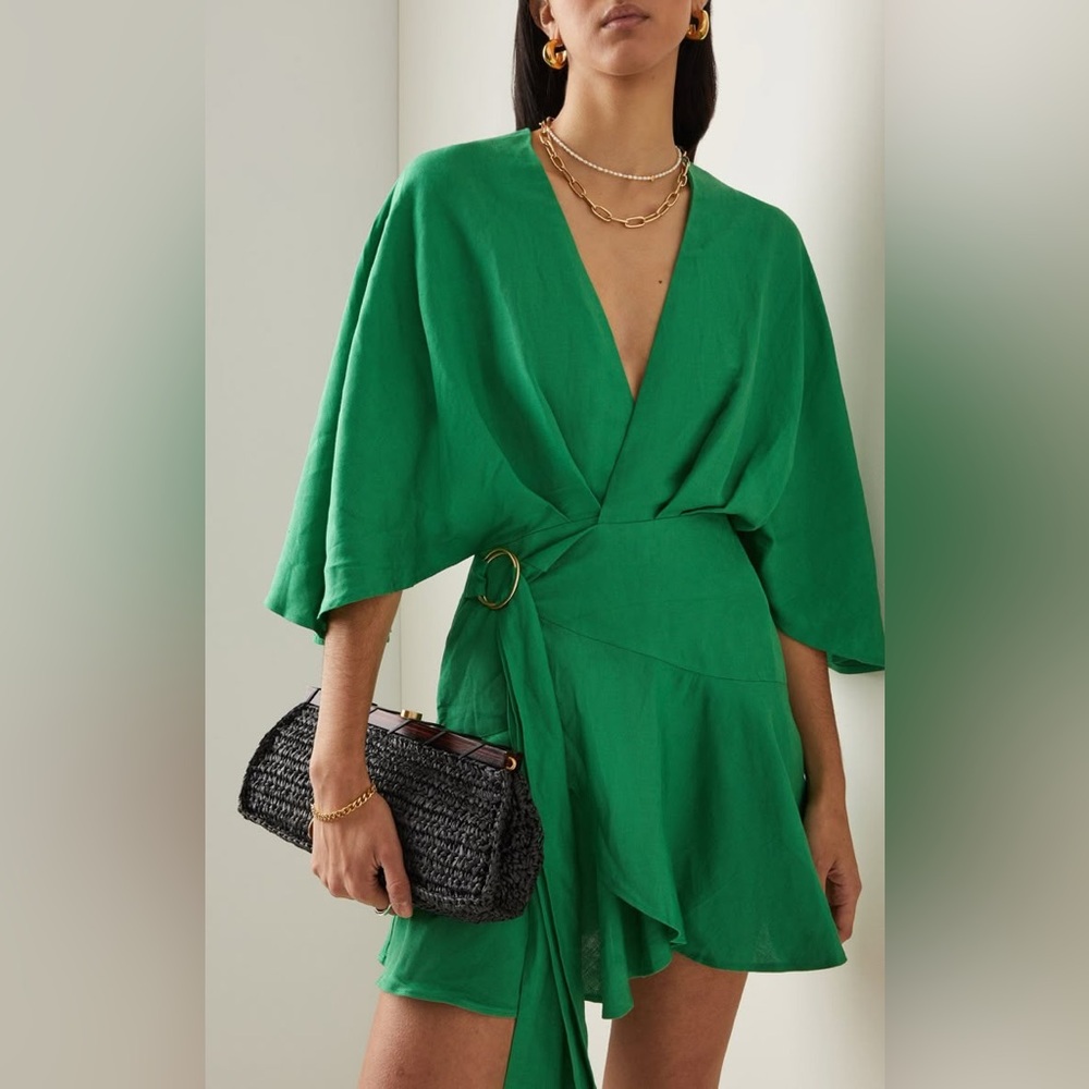 Significant Other Linen Green Wrap Dress